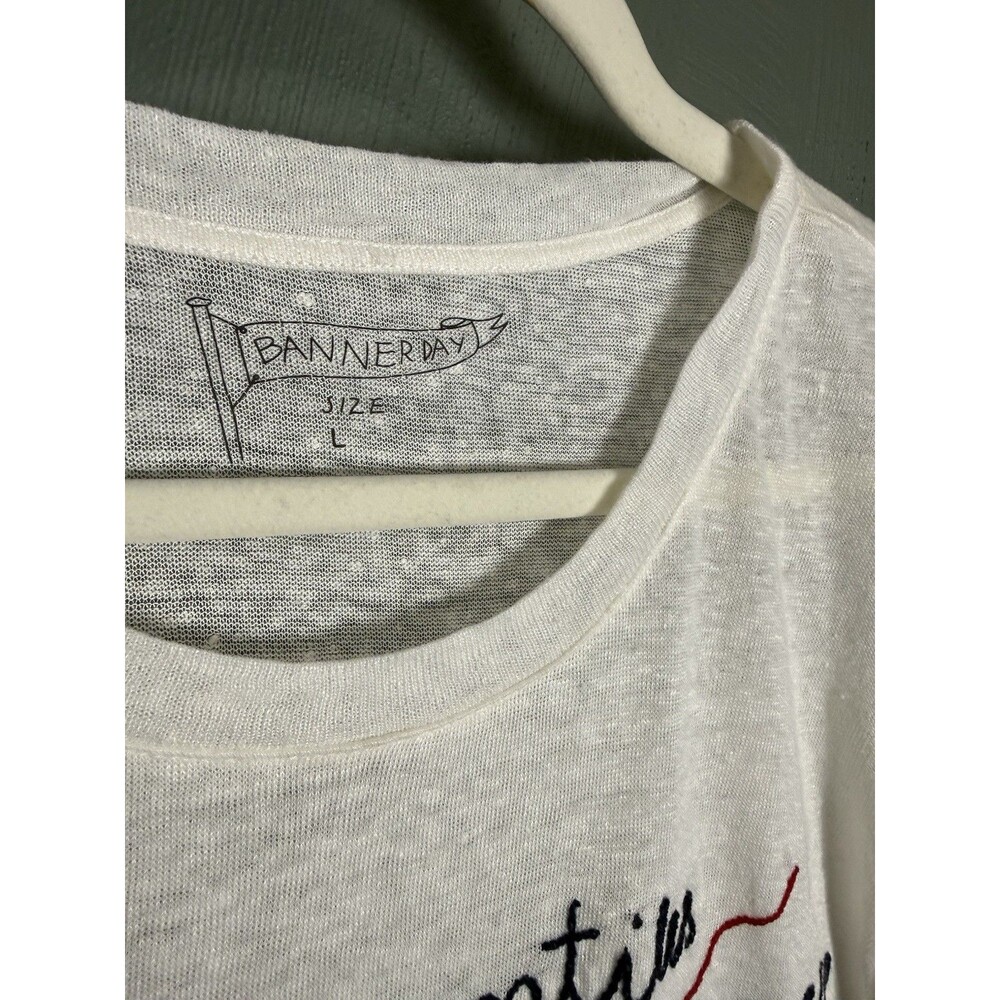 Banner Day Côte d’Azur Linen Graphic Tee Women Large White French Riviera Top - Picture 3 of 6